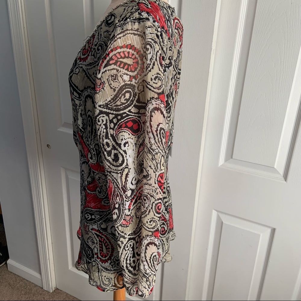 Bob Mackie Studio Plus Size 18 Sheer Layered Paisley Beaded V Neck Top Blouse - Picture 6 of 13